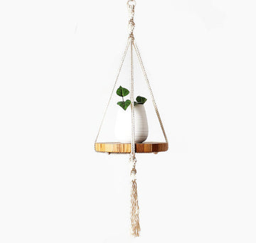 Macrame Plant Hanger With Wooden Platform